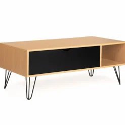 Table de salon avec plateau relevable en bois et métal