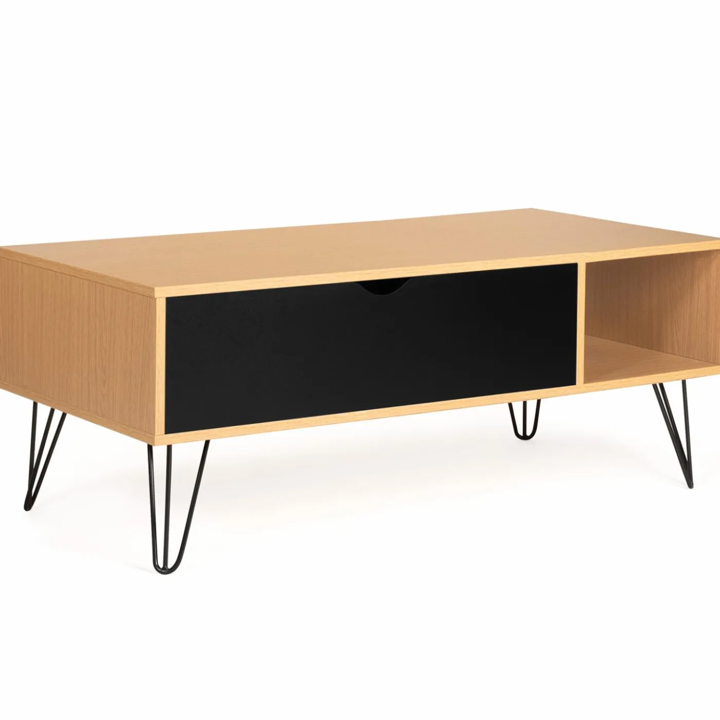 Table de salon avec plateau relevable en bois et métal