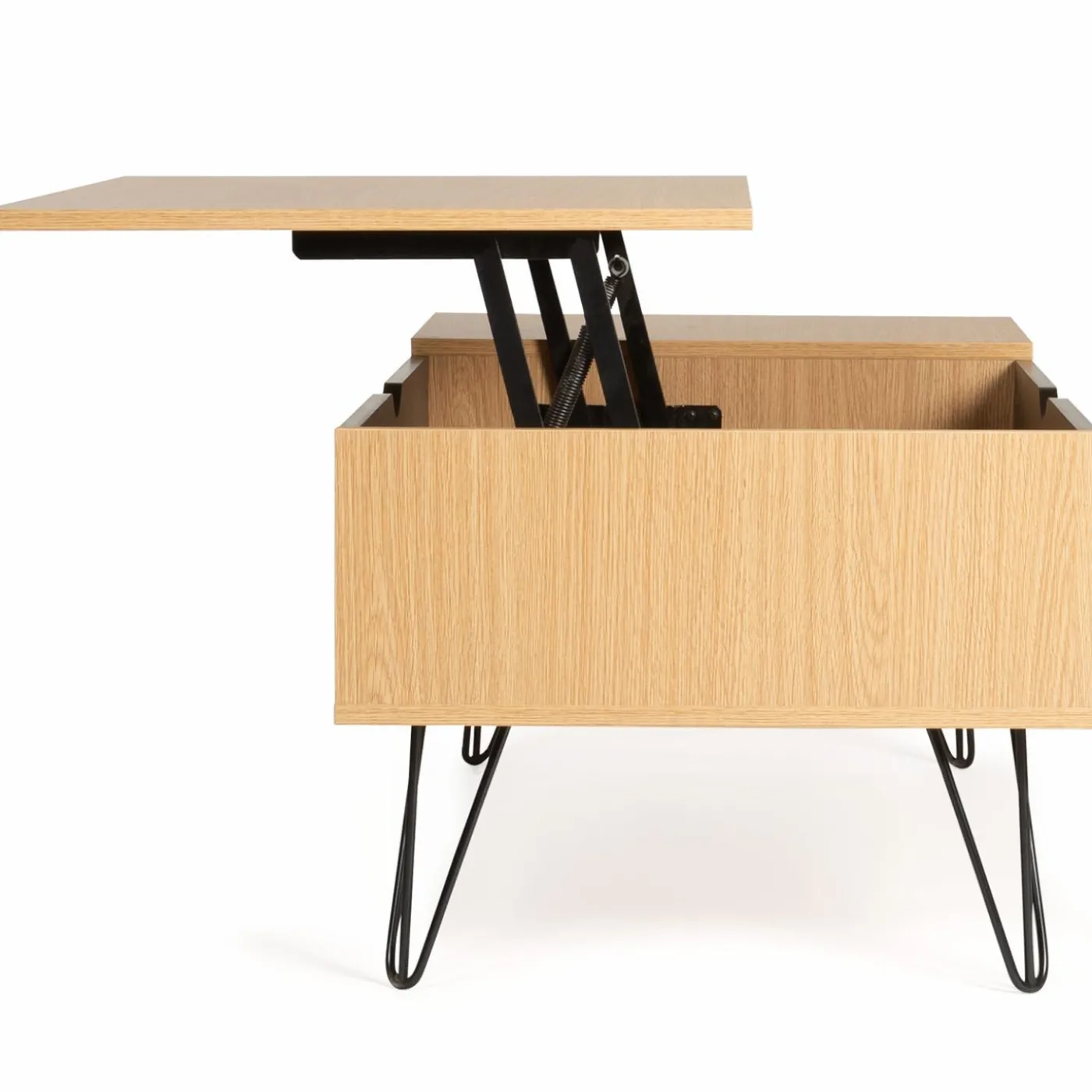 Table de salon avec plateau relevable en bois et métal