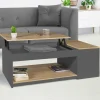 Table de salon avec plateau relevable et coffre bois gris et plateau façon hêtre