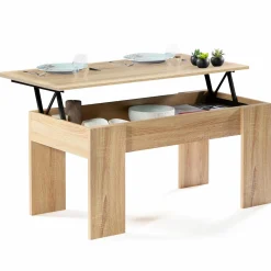 Table de salon avec plateau relevable bois imitation hêtre