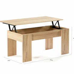 Table de salon avec plateau relevable bois imitation hêtre