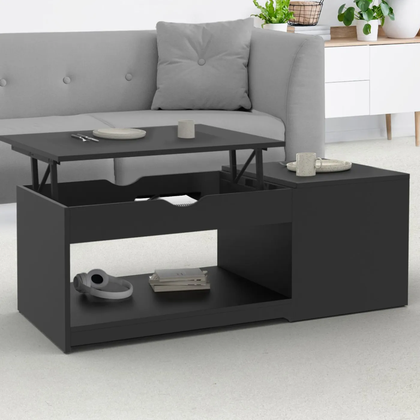 Table de salon avec plateau relevable bois noir