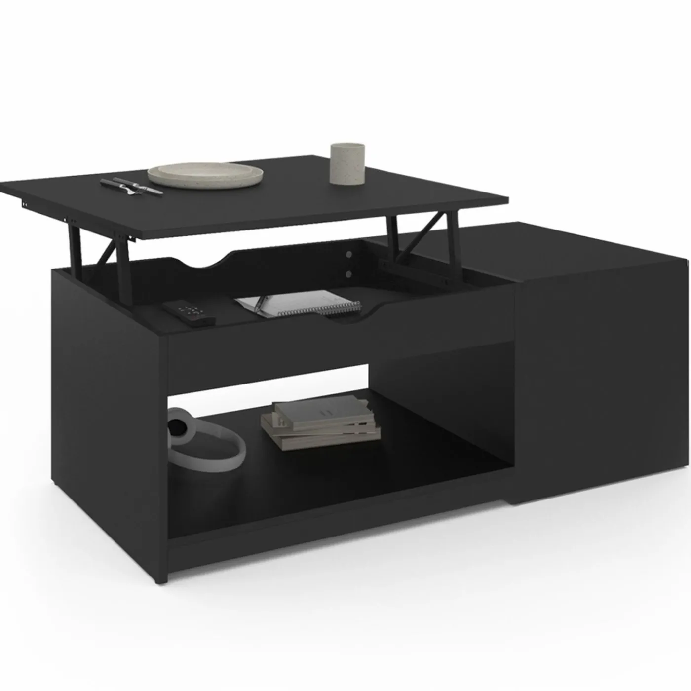 Table de salon avec plateau relevable bois noir