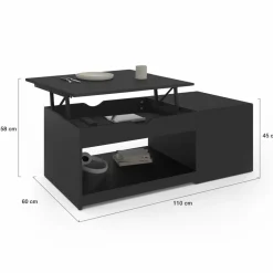 Table de salon avec plateau relevable bois noir