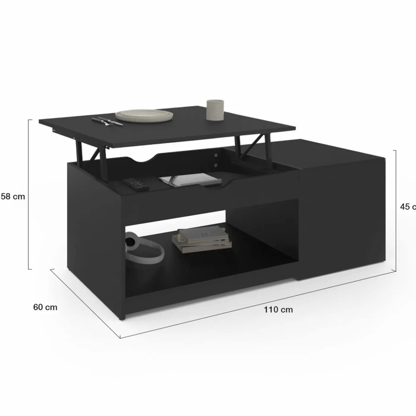 Table de salon avec plateau relevable bois noir