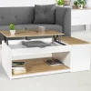 Table de salon avec plateau relevable bois blanc et façon hêtre