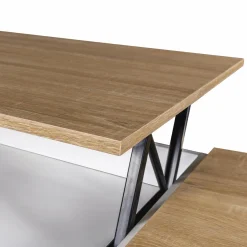 Table de salon avec plateau relevable bois blanc et façon hêtre