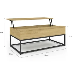 Table de salon industrielle avec plateau relevable