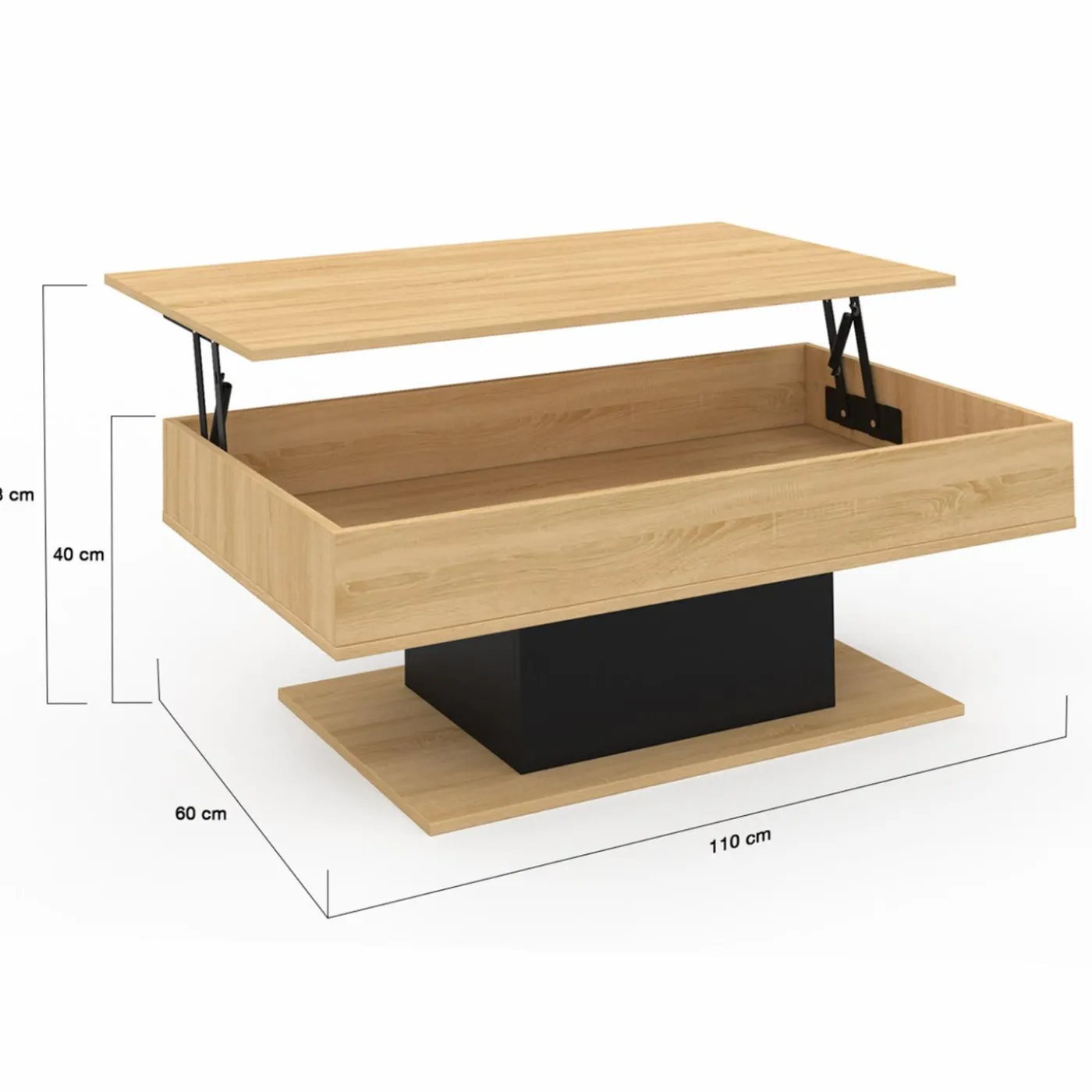 Table de salon relevable bois et noir