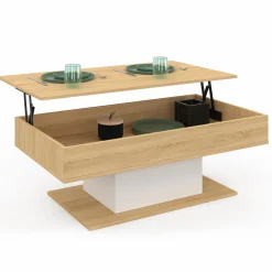 Table de salon relevable bois et blanc