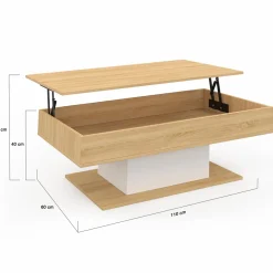 Table de salon relevable bois et blanc