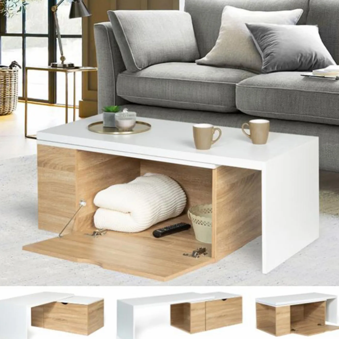 Table de salon rotative avec coffre de rangement