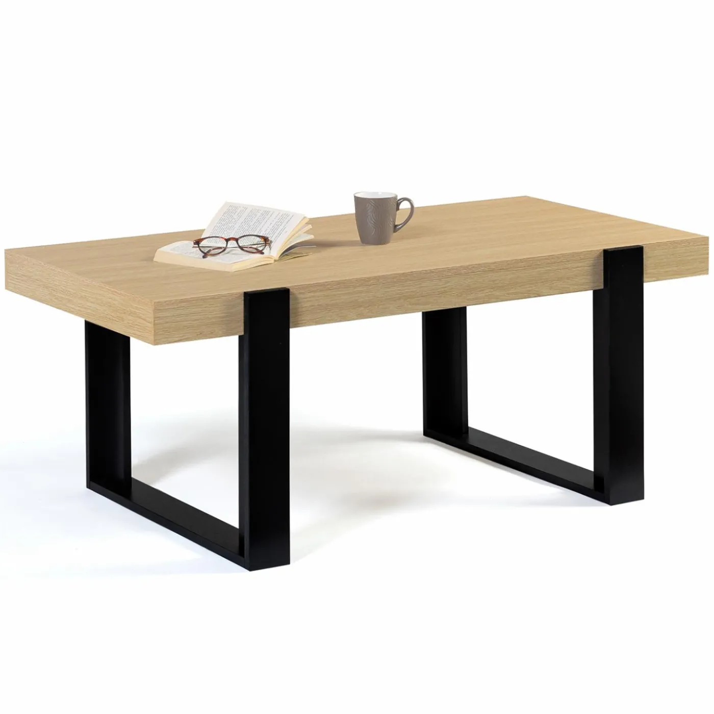 Table de salon style industriel bois et noir
