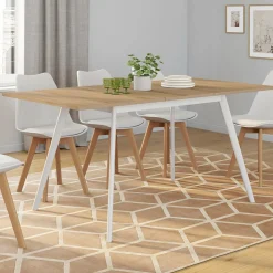 Table extensible scandinave bois et pieds blancs