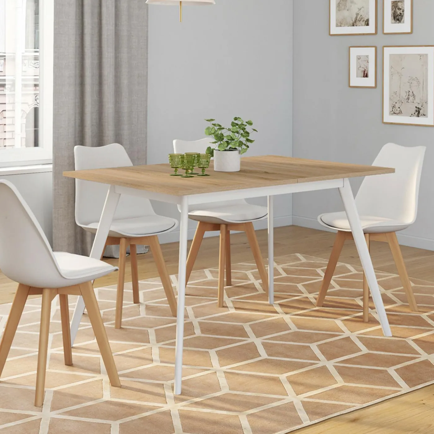 Table extensible scandinave bois et pieds blancs