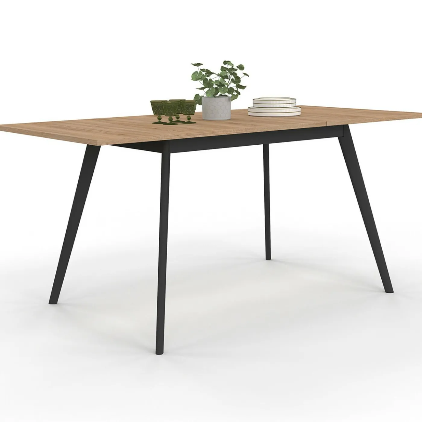 Table extensible scandinave plateau bois pieds noirs 120-160 cm