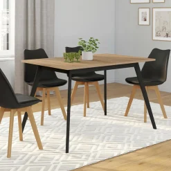 Table extensible scandinave plateau bois pieds noirs 120-160 cm