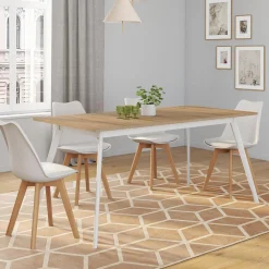 Table extensible scandinave plateau bois pieds blancs 160-200cm
