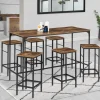 Table haute avec 6 tabourets bois effet vieilli