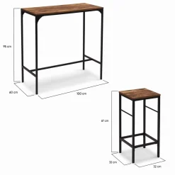 Table haute avec 4 tabourets bois effet vieilli