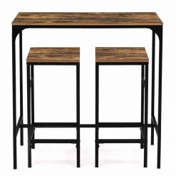 Table haute avec 2 tabourets bois effet vieilli