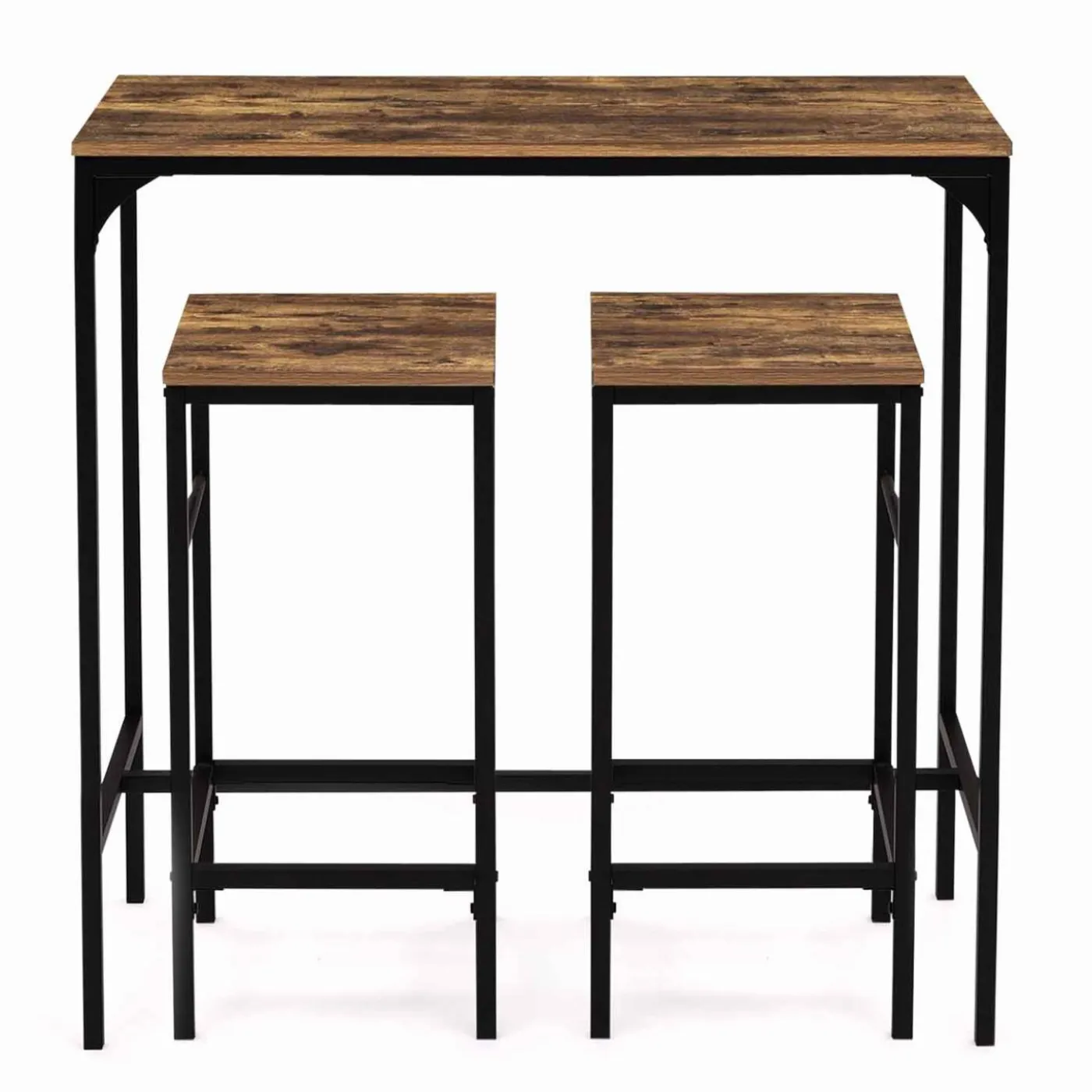 Table haute avec 2 tabourets bois effet vieilli