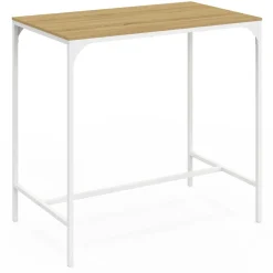 Table haute avec 4 tabourets métal blanc et bois style industriel