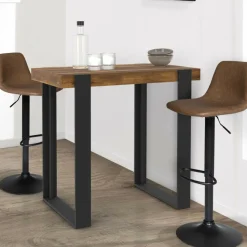 Table haute de bar bois foncé effet vieilli et noir 113 cm
