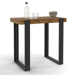 Table haute de bar bois foncé effet vieilli et noir 113 cm