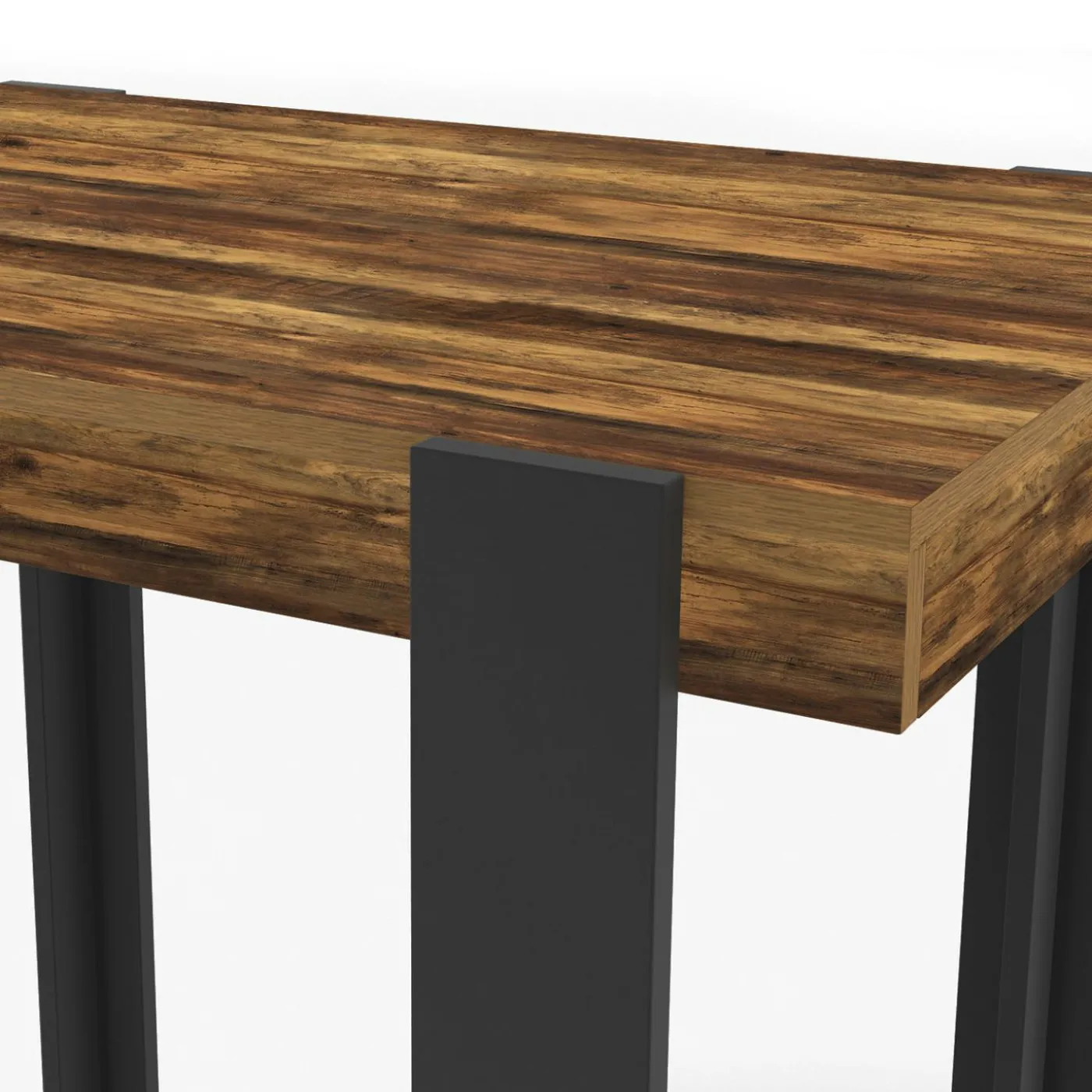 Table haute de bar bois foncé effet vieilli et noir 113 cm
