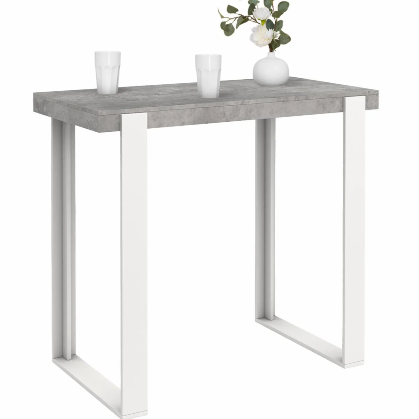 Table haute de bar effet béton et blanc 113 cm