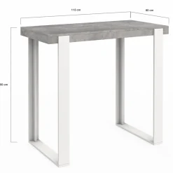 Table haute de bar effet béton et blanc 113 cm