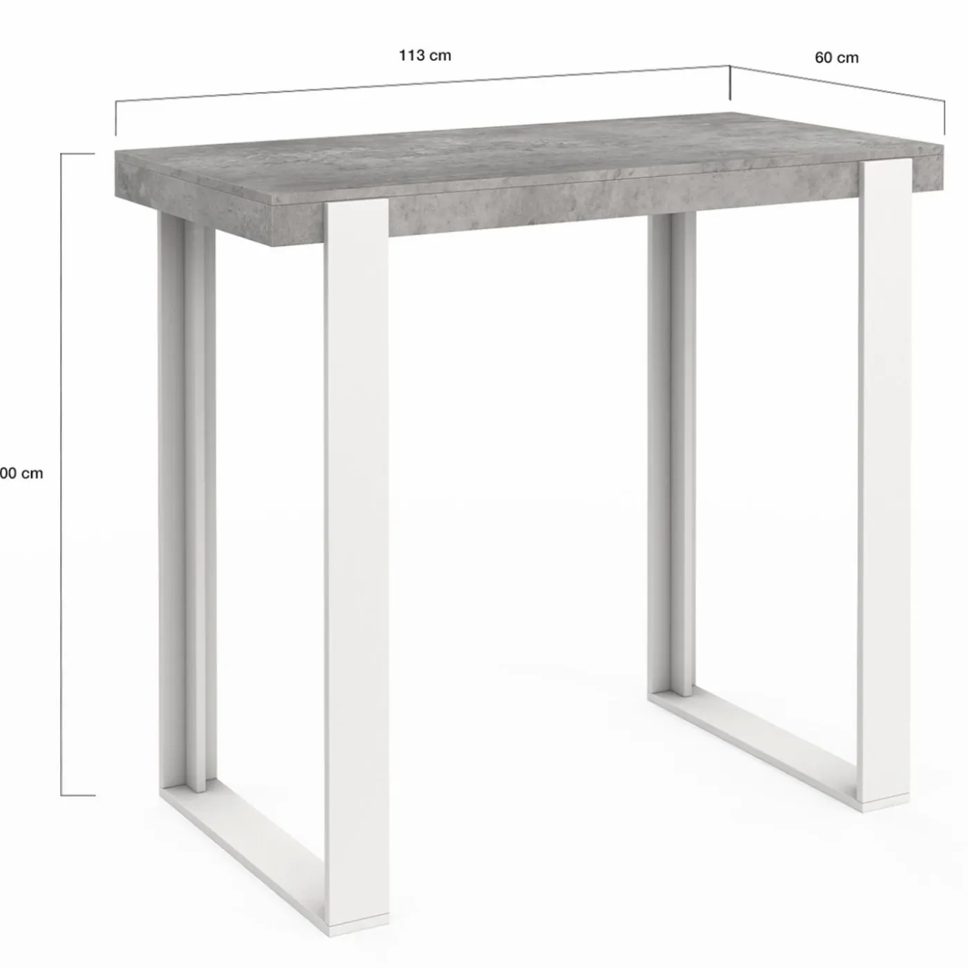 Table haute de bar effet béton et blanc 113 cm