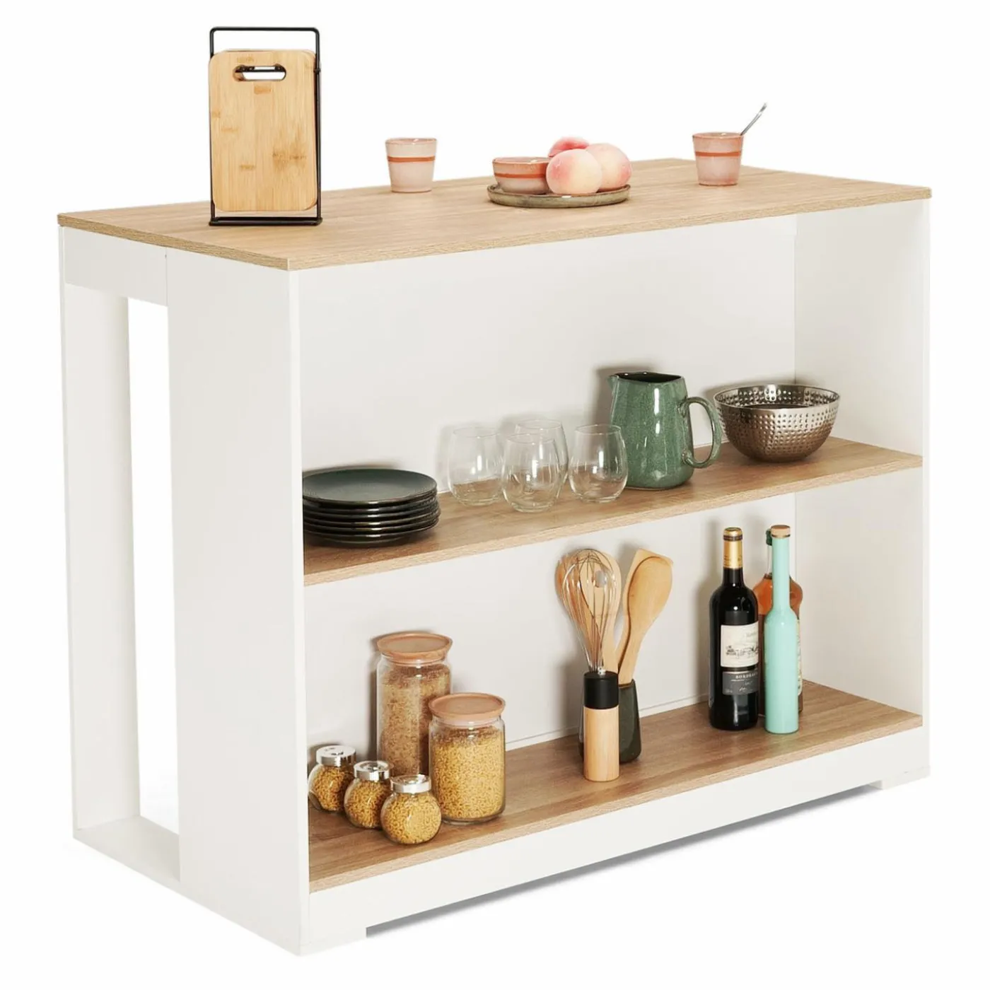 Table haute îlot de cuisine blanche et bois