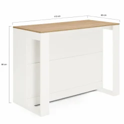 Table haute îlot de cuisine blanche et bois