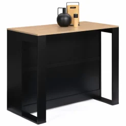 Table haute îlot de cuisine noir et bois