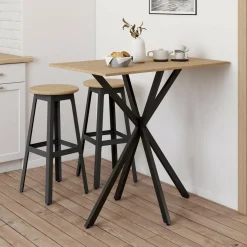 Table haute mange debout recangulaire bois et métal noir pied araignée 100 cm