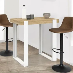 Table haute mange-debout blanc et bois 90 cm