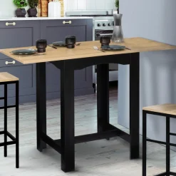 Table haute mange-debout extensible noire et bois