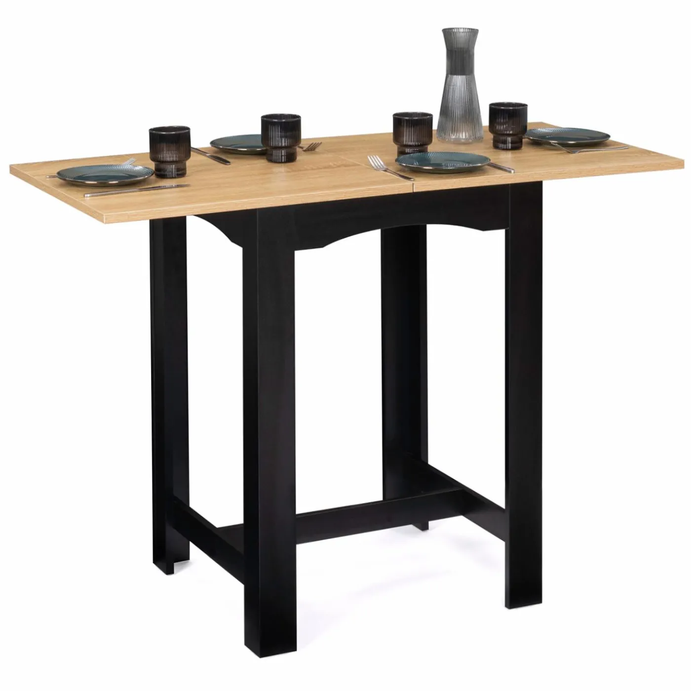 Table haute mange-debout extensible noire et bois