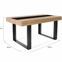 Table industrielle bois et noire 6 personnes 160 cm