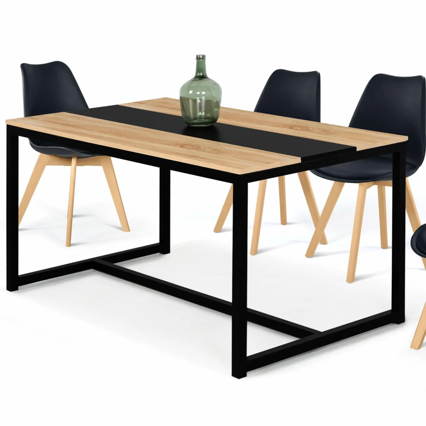 Table industrielle bois et métal 6 personnes 120 cm