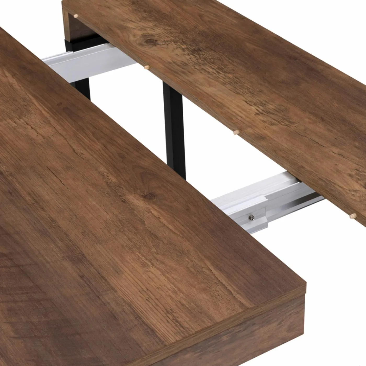 Table industrielle extensible 14 personnes 300 cm bois foncé