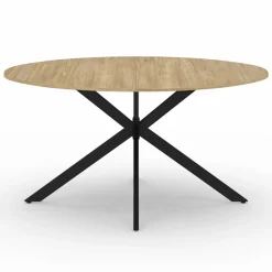 Table industrielle 8 personnes ovale bois et pied araignée noir 150 cm