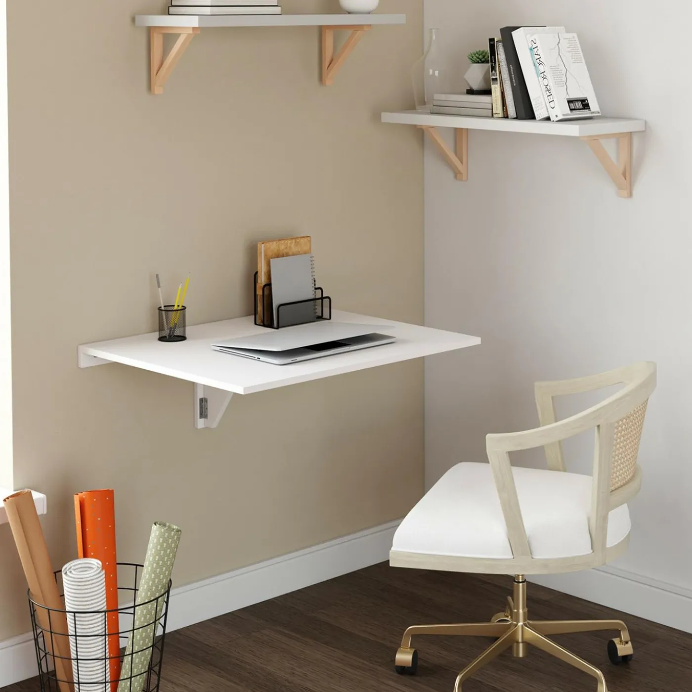 Table murale rabattable bois blanc 2 personnes L.70cm