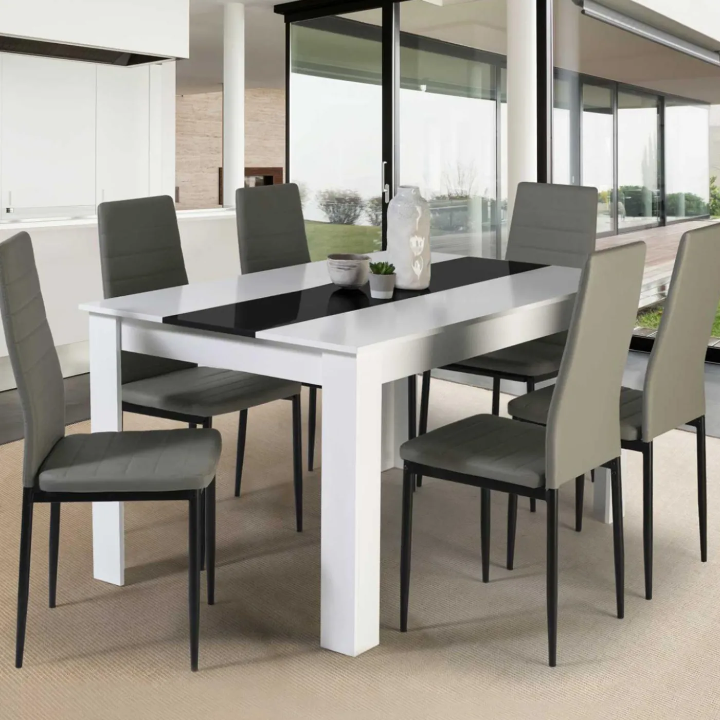 Table noire et blanche 6 personnes