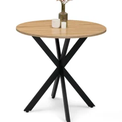 Table pied araignée ronde bois et métal noir 80 cm