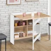 Table pliante blanche plateau bois avec double rangement central