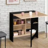 Table pliante noire plateau bois avec double rangement central